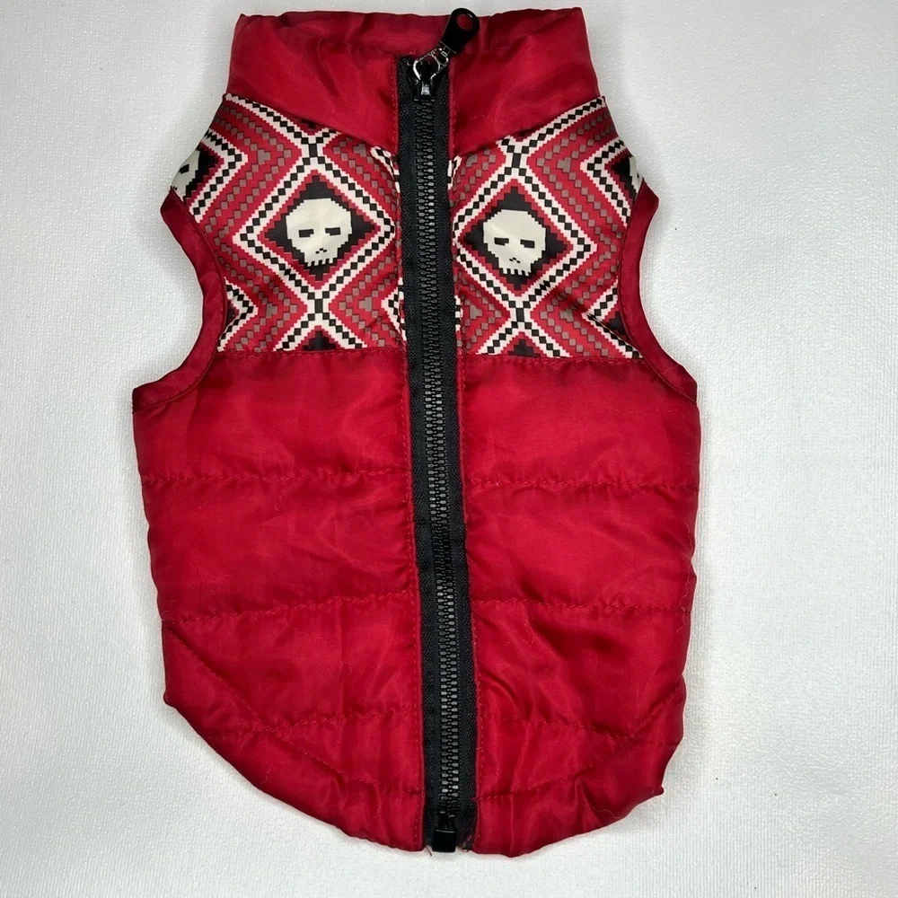 Top Paw Red Skull Fair Isle Print Dog Bomber Jacket - Size Small